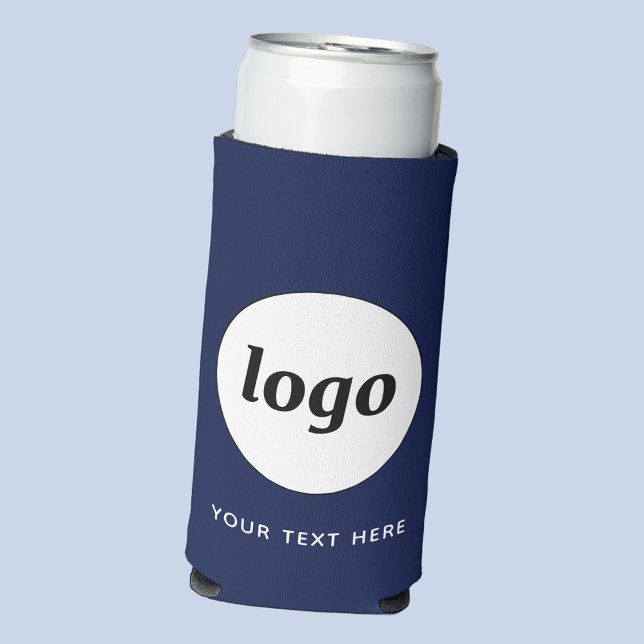 Rafraîchisseur Pour Canette Slim Simple Logo Texte commercial Promotionnel Marine B (Simple logo with custom text business branding promotional seltzer can cooler in navy blue)