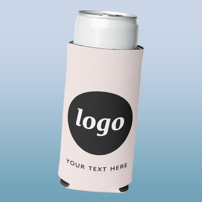Rafraîchisseur Pour Canette Slim Simple Logo Texte Professionnel Promotionnel Blush (Simple logo with custom text business branding promotional seltzer can cooler in blush pink)