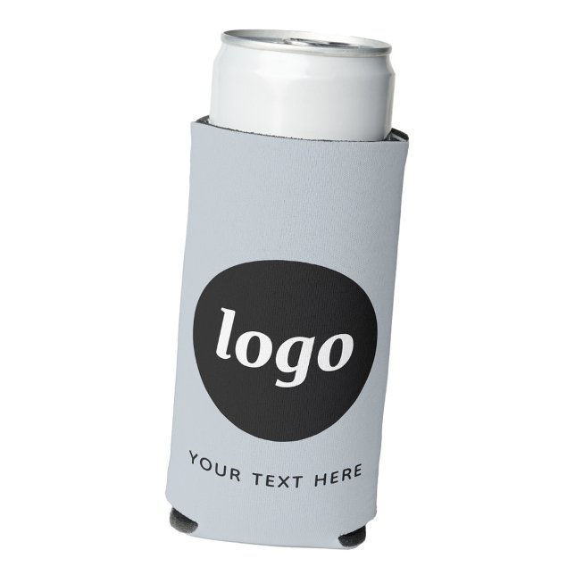 Rafraîchisseur Pour Canette Slim Simple Logo Texte Professionnel Promotionnel Poudr (Simple logo with custom text business branding promotional seltzer can cooler in pale powder blue)