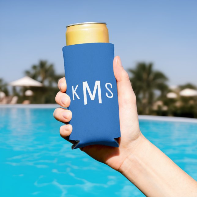 Rafraîchisseur Pour Canette Slim Simple Moderne Monogramme Bleu Saphir (Piscine in situ)