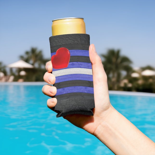Rafraîchisseur Pour Canette Slim SlipperyJoe's cuir drapeau orgueil noir bleu royal (Piscine in situ)