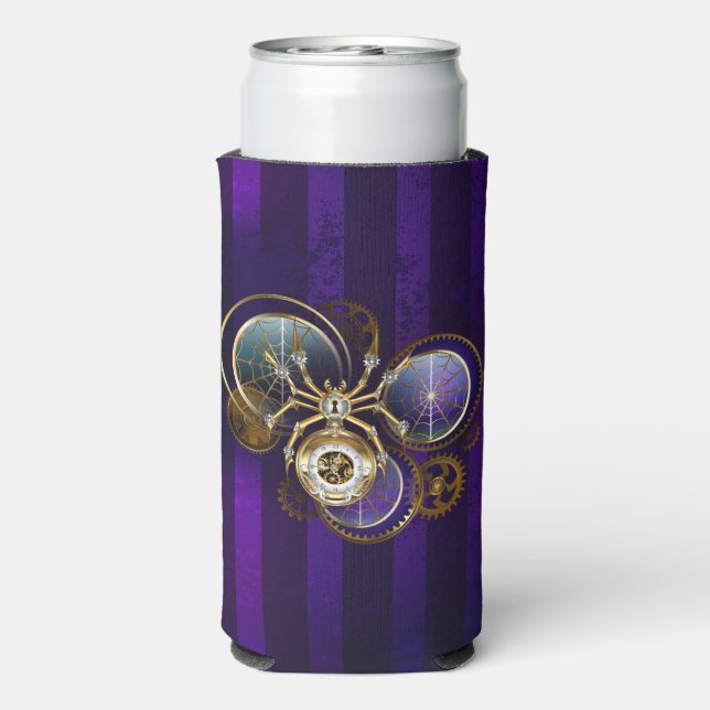 Rafraîchisseur Pour Canette Slim Spider Steampunk sur Arrière - plan pourpre (Seltzer Verso)