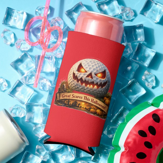 Rafraîchisseur Pour Canette Slim Spooky Halloween golf graphic teal cam cooler (Été in situ)