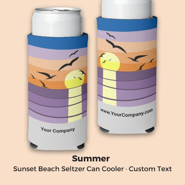 Rafraîchisseur Pour Canette Slim Sunset Beach - Événement d'été - Marque (Sunset Beach - Summer Event - Branded Seltzer Can Cooler)