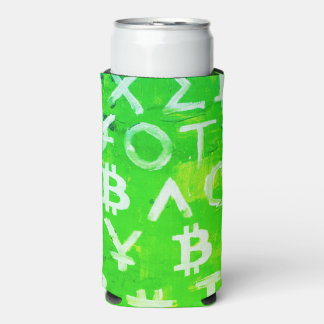 Rafraîchisseur Pour Canette Slim Symboles de Bitcoin (Bénéfice Lumineux Vert - 1)