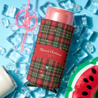 Rafraîchisseur Pour Canette Slim Tartan Rouge Vert Rustique Noël Plaid MH26
