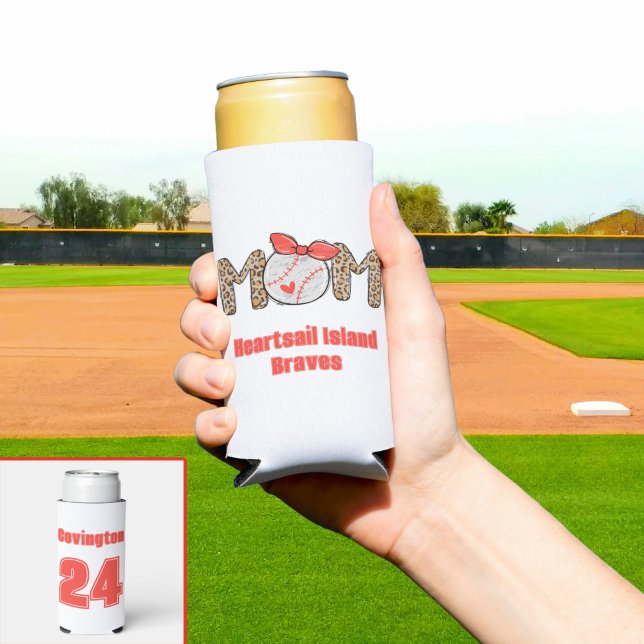 Rafraîchisseur Pour Canette Slim Tendance Main dessinée Baseball Maman Personnalisé (Trendy Baseball Mom Personalized Seltzer Can Cooler)