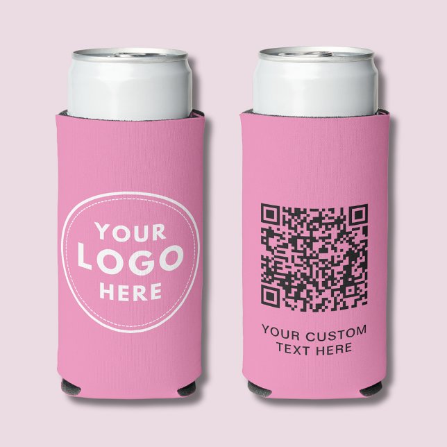Rafraîchisseur Pour Canette Slim Texte du logo simple Code QR rose (Logo promotional business can cooler with QR code and custom text)