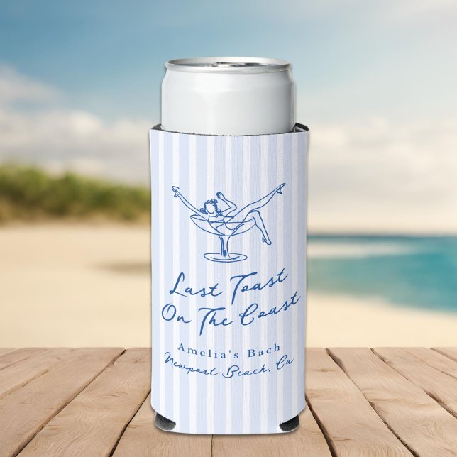 Rafraîchisseur Pour Canette Slim Toast Dernier bleu à main blanche tiré sur la côte (Créateur téléchargé)