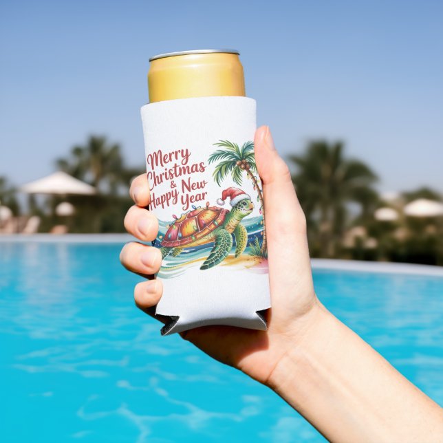 Rafraîchisseur Pour Canette Slim Tortue de Noël au paradis (Piscine in situ)