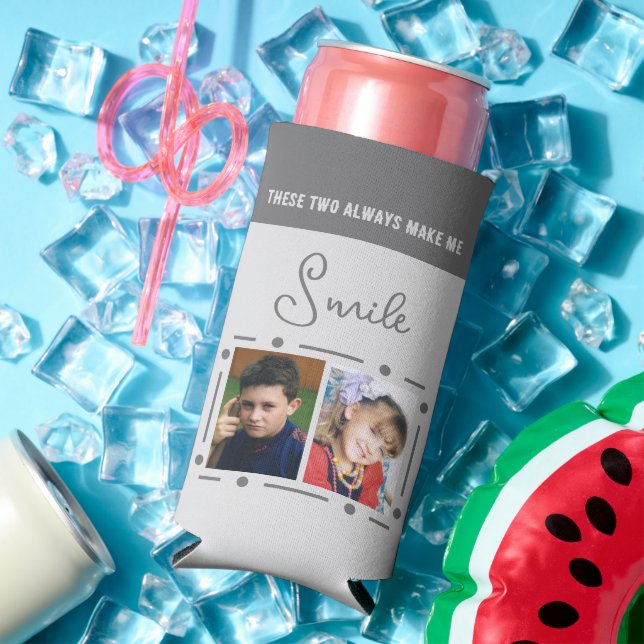 Rafraîchisseur Pour Canette Slim Toujours sourire ajouter photos initiales gris (Été in situ)