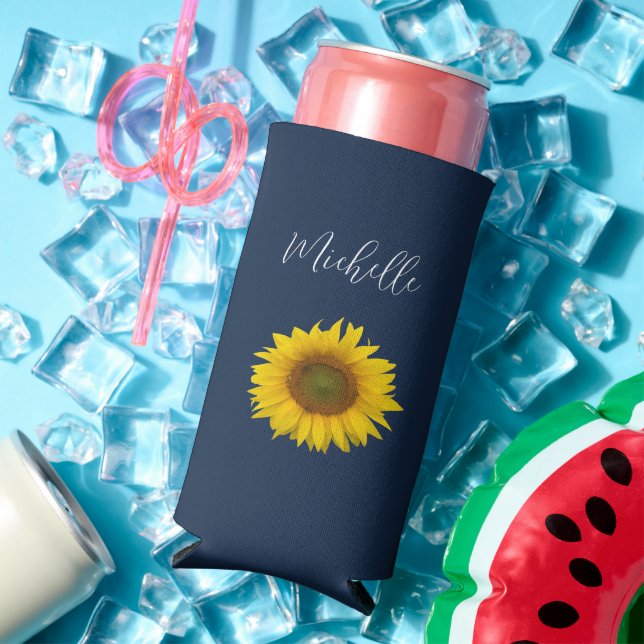 Rafraîchisseur Pour Canette Slim Tournesol botanique Elégant bleu marine (Été in situ)