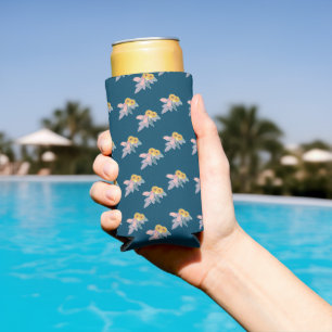 Rafraîchisseur Pour Canette Slim Trendy motif floral sur bleu marine