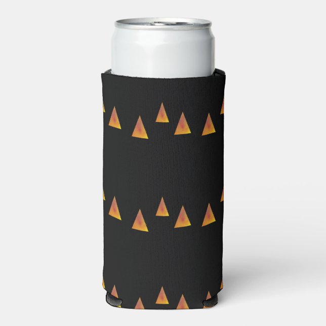 Rafraîchisseur Pour Canette Slim triangles orange Abstraits sur noir (Seltzer Recto)