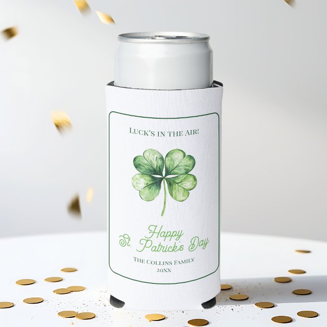 Rafraîchisseur Pour Canette Slim Un Shamrock vert simple Joyeux St. Patrick's Day (Simple Green Shamrock Luck Happy St. Patrick's Day Seltzer Can Cooler)