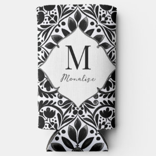 Rafraîchisseur Pour Canette Slim Vintage Talavera Azulejo tuiles bleues monogrammed