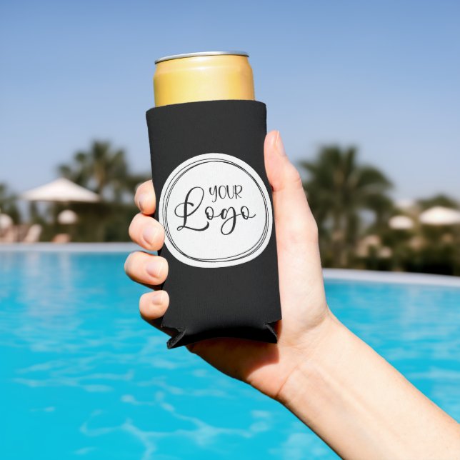 Rafraîchisseur Pour Canette Slim Votre logo d'entreprise sur le cercle blanc (Piscine in situ)