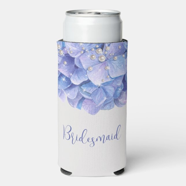 Rafraîchisseur Pour Canette Slim Watercolor Blue Hydrangea Bride fête (Seltzer Verso)