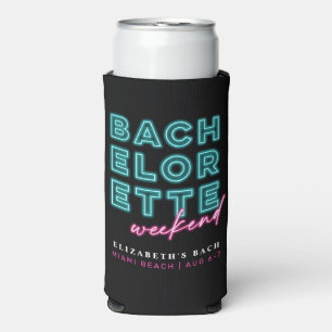 Rafraîchisseur Pour Canette Slim Week-end de célibataire bleu néon et rose