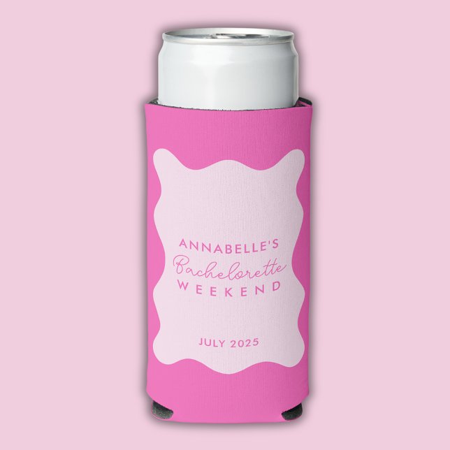 Rafraîchisseur Pour Canette Slim Week-end de célibataire rose ondulé (hot pink modern wavy line bachelorette weekend can cooler)
