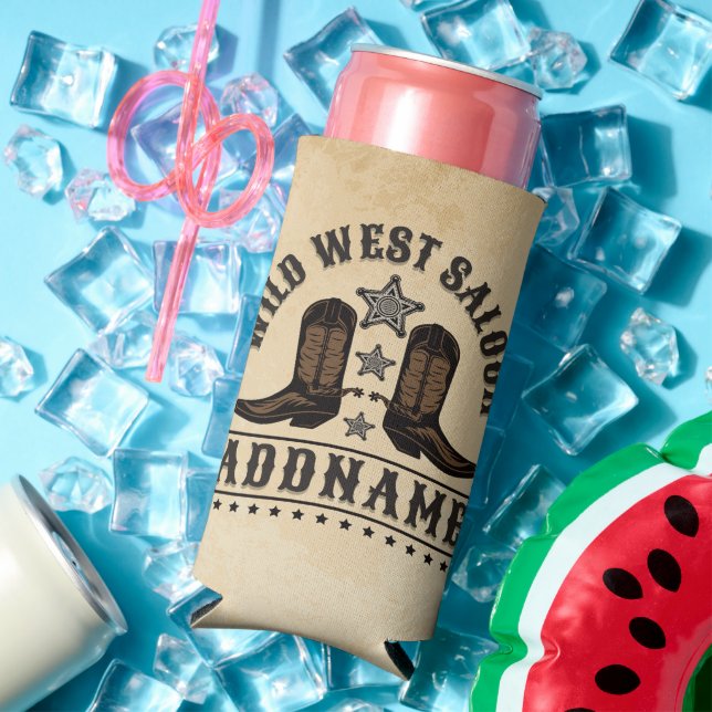 Rafraîchisseur Pour Canette Slim Western Cowboy Boots AJOUTER LE NOM Sheriff Spurs  (Été in situ)