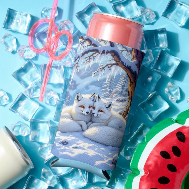 Rafraîchisseur Pour Canette Slim Winter Foxes on a Snowy Winter Day  (Été in situ)