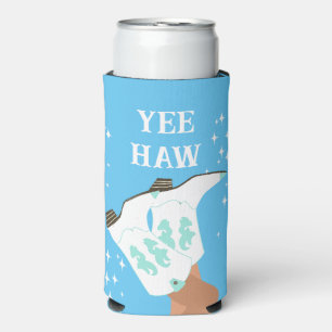Rafraîchisseur Pour Canette Slim Yee Haw Western Rodeo Cowboy Bottes bleu