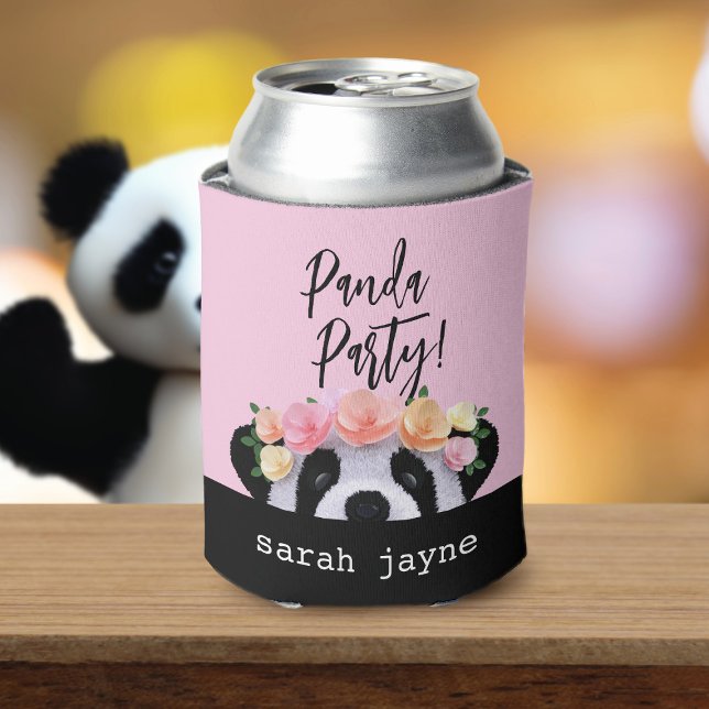 Rafraîchisseur Pour Canette Soignée Panda Party Personnalisé Pink Can Cooler (Pandas love to party! Just add your name)