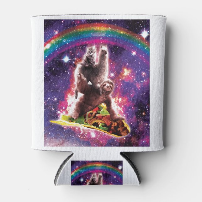 Rafraîchisseur Pour Canette Space Cat Llama Sloth Riding Taco (Devant)