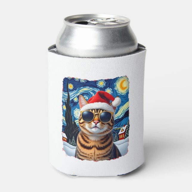 Rafraîchisseur Pour Canette Starry Night Orange Tabby Cat Christmas (Can devant)