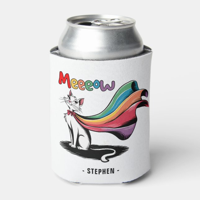 Rafraîchisseur Pour Canette Super Cat Meeeow - Rainbow Cape Pride Cat (Can devant)