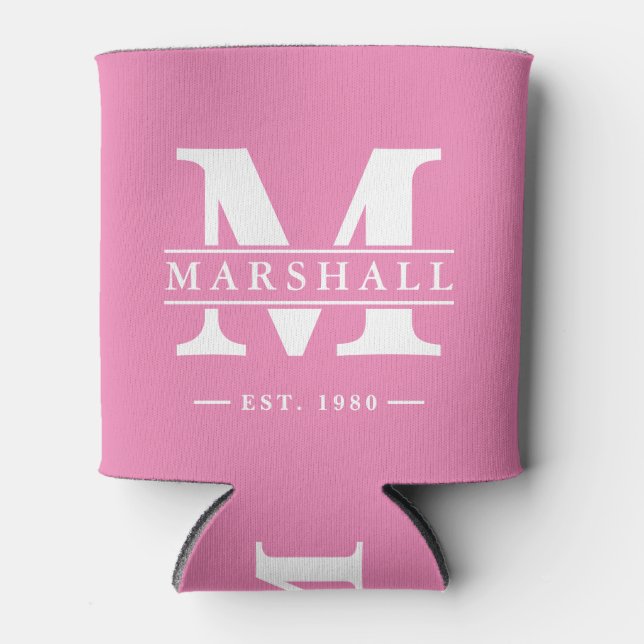 Rafraîchisseur Pour Canette Superposition de monogramme et de nom Rose (Devant)