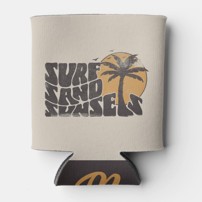 Rafraîchisseur Pour Canette Surf Rétro Couchers de soleil Palm Tree Beach Vibe (Devant)