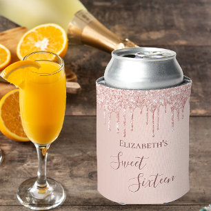 Rafraîchisseur Pour Canette Sweet 16 blush rose gold glitter drips name