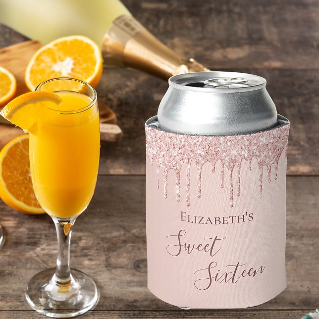 Rafraîchisseur Pour Canette Sweet 16 blush rose gold glitter drips name (Créateur téléchargé)