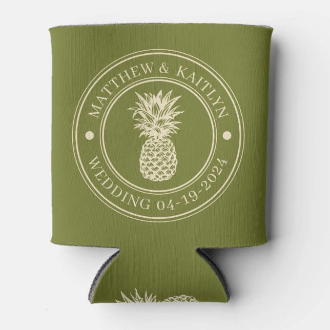 Rafraîchisseur Pour Canette Sweet Olive Pineapple Wedding Crest & Names (Devant)