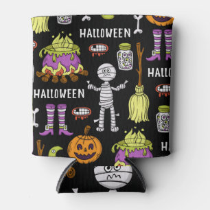 Rafraîchisseur Pour Canette Symboles d'Halloween, thème vintage continu