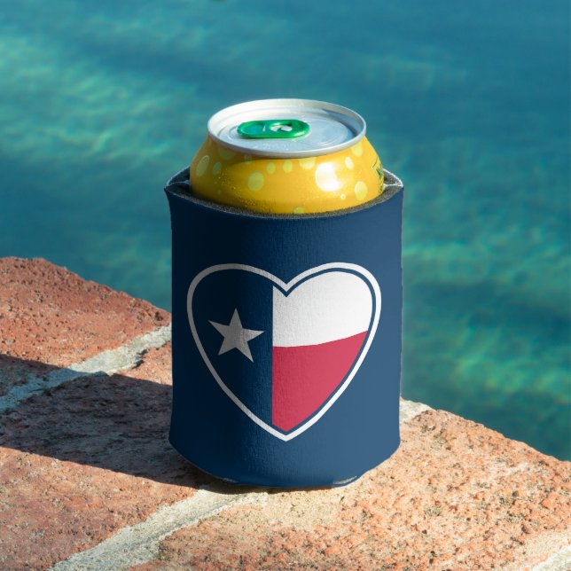 Rafraîchisseur Pour Canette Symboles du Texas, Drapeau du Texas, Cœur - Marine (Piscine in situ)