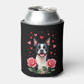 Rafraîchisseur Pour Canette T-shirt Boston Terrier avec Cœurs de Roses Rouges
