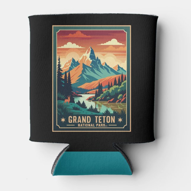 Rafraîchisseur Pour Canette T-shirt de randonnée Retro Grand Teton (Devant)