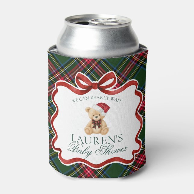 Rafraîchisseur Pour Canette Tartan Plaid Christmas Bear Baby Shower Favor (Can devant)