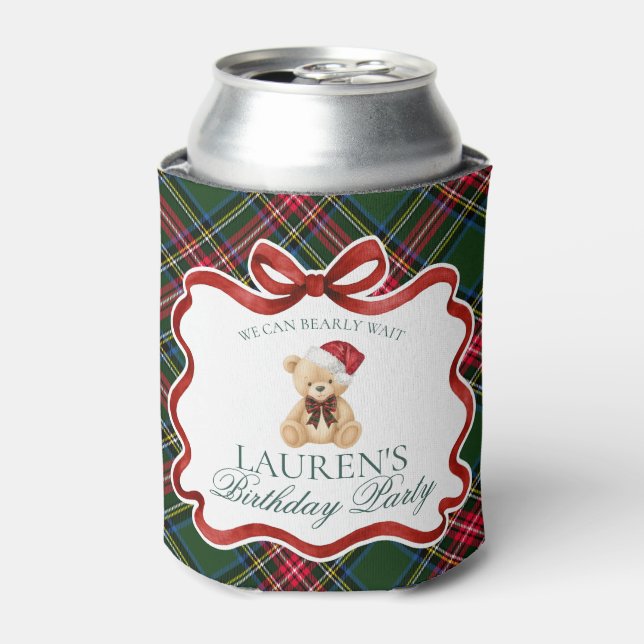 Rafraîchisseur Pour Canette Tartan Plaid Christmas Bear Birthday Party Favor (Can devant)