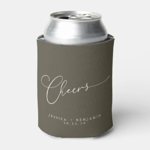 Rafraîchisseur Pour Canette Tcheers Minimaliste Écriture Olive Mariage Personn