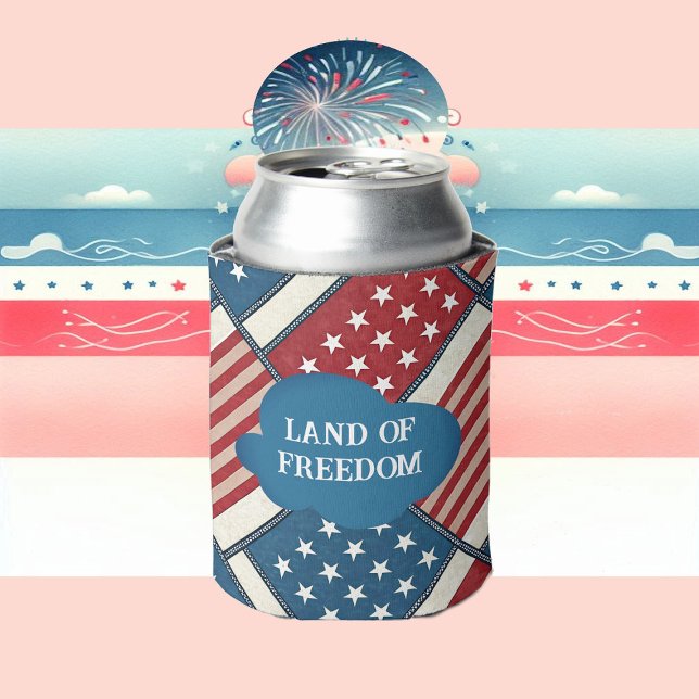 Rafraîchisseur Pour Canette Terre de Liberté Fête de l'Indépendance Américaine (Land Of Freedom American Independence day Red Blue Can Cooler)