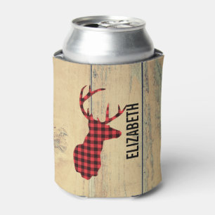 Rafraîchisseur Pour Canette Tête de cerf avec Antlers - Rouge rustique Plaid