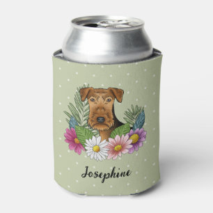 Rafraîchisseur Pour Canette Tête de chien Airedale Terrier Fleurs Colorées Ver