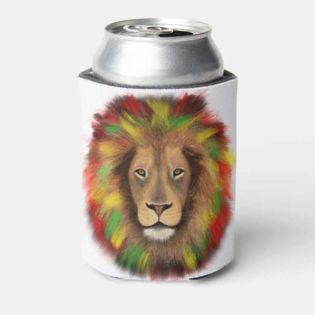 Rafraîchisseur Pour Canette Tête de lion Rasta rouge jaune vert dessin Jamaïqu (Can Dos)