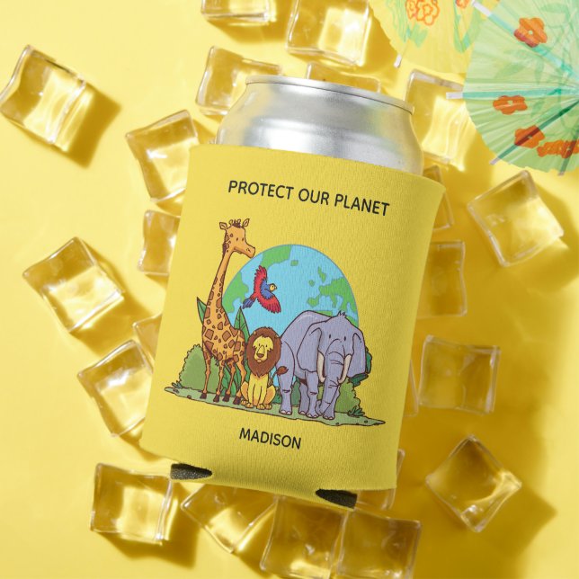 Rafraîchisseur Pour Canette Texte personnalisé Terre avec animaux (Été in situ)