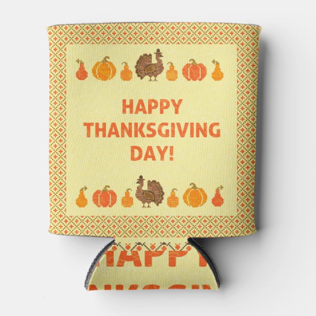 Rafraîchisseur Pour Canette Thanksgiving : retro brodée carte design. (Devant)