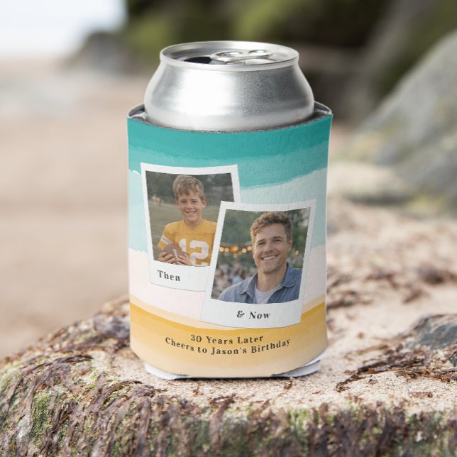 Rafraîchisseur Pour Canette Then & Now Photo Birthday Can Cooler (Créateur téléchargé)